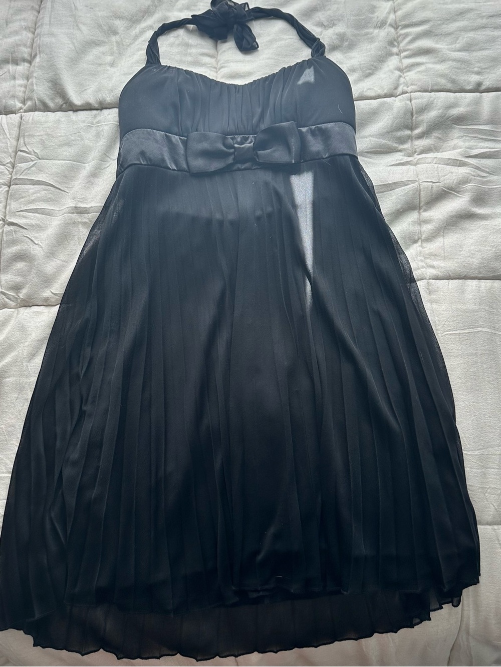Ruby Rox Black Pleated Halter Dress with Bow